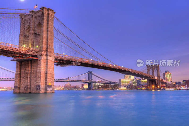 日落时布鲁克林和曼哈顿的桥