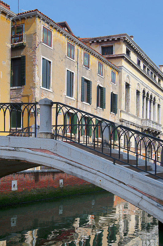 意大利威尼斯运河上的典型建筑和桥梁