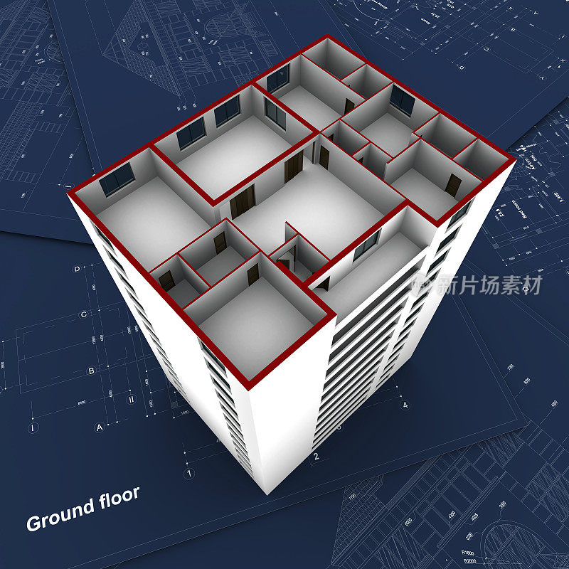 3d住宅建筑的蓝图