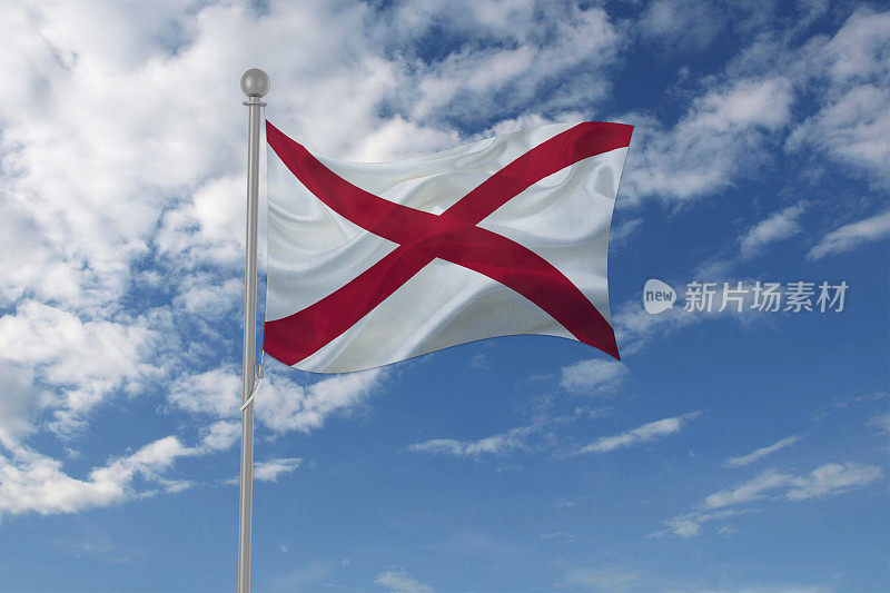 阿拉巴马州的旗帜在天空中飘扬