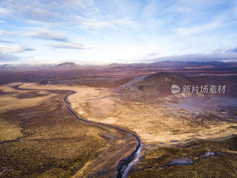 乡村公路穿过大自然的形状，冰岛