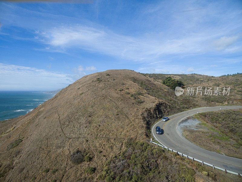 海洋高速公路:海岸无人机俯瞰太平洋海景:北加州