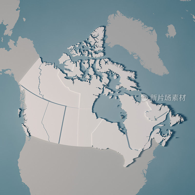 加拿大国家地图行政区划3D渲染