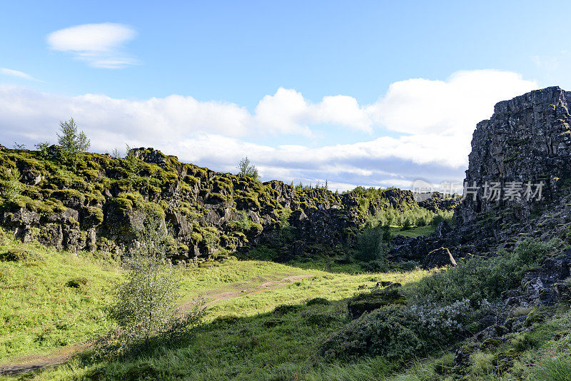 冰岛Thingvellir国家公园的构造板块之间的景色