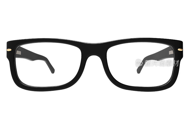 黑色眼镜设计元素，眼镜孤立在白色背景和剪辑路径，3d渲染库存照片