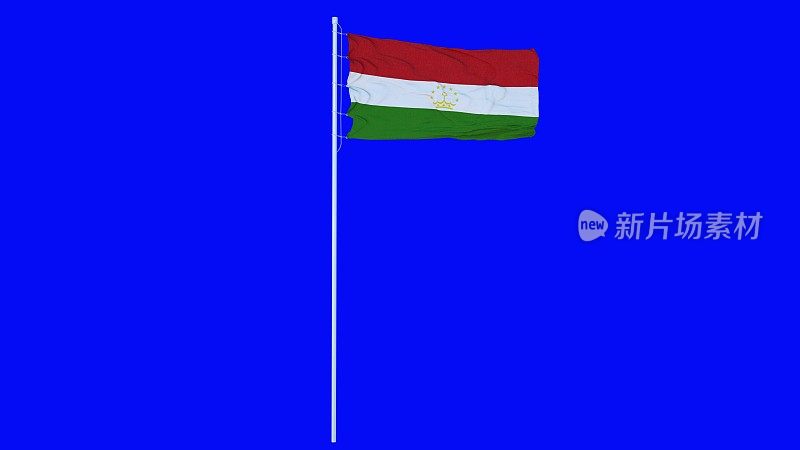 蓝色屏幕或色键背景上的塔吉克斯坦国旗迎风飘扬。三维渲染