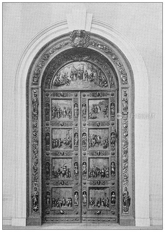 美国华盛顿的古董黑白照片:罗杰斯青铜门，国会大厦