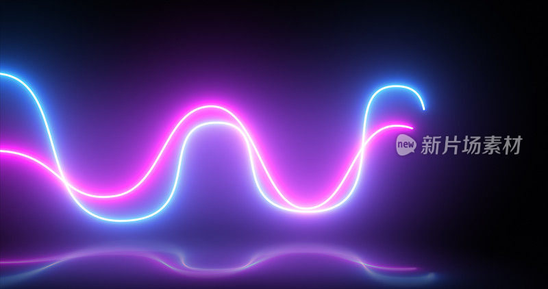 抽象明亮的霓虹紫色和蓝色能量光迪斯科线与反射抽象的背景