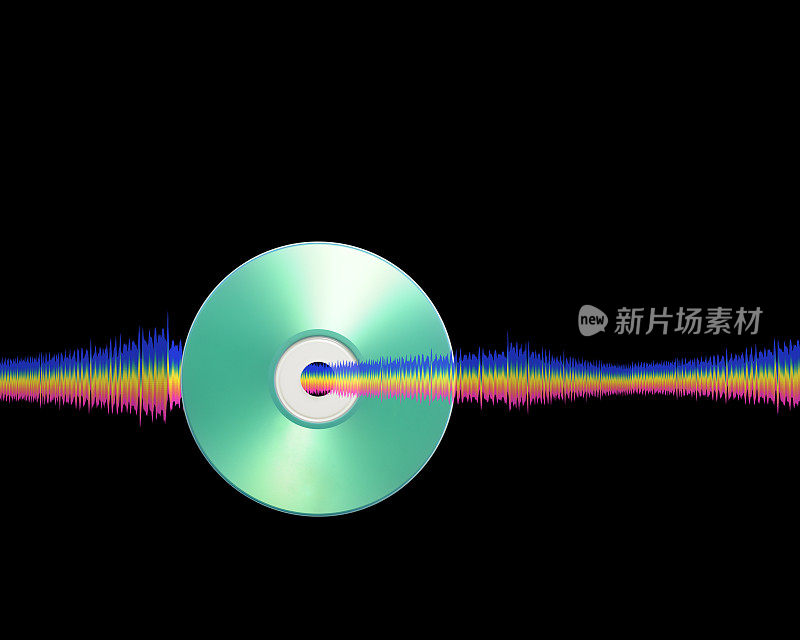 空白音乐CD与声音均衡器波线对黑色背景