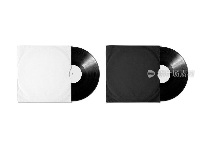 空白白色黑乙烯基唱片封面套模型，剪辑路径