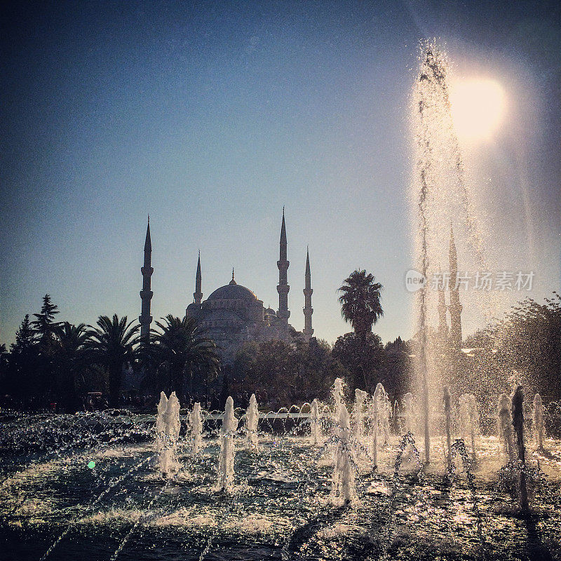 苏丹艾哈迈德，蓝色清真寺和喷泉，伊斯坦布尔