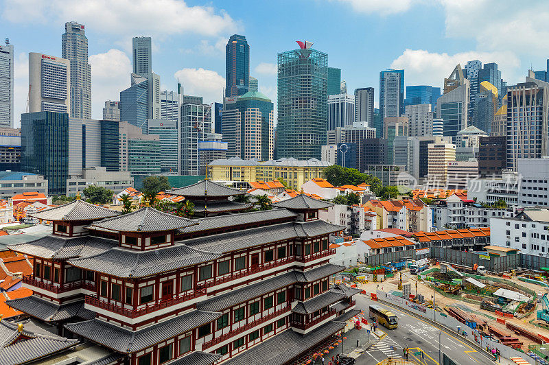 新加坡的城市天际线和城市景观与佛牙舍利寺