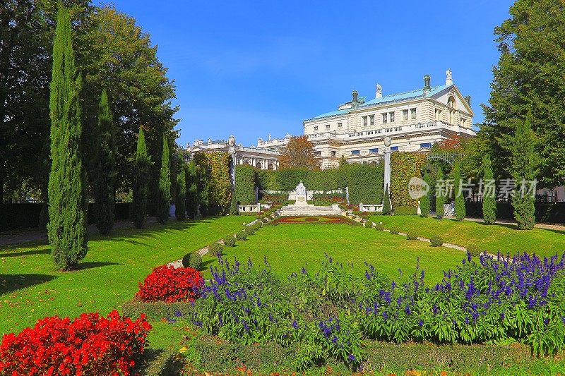 维也纳中央公共公园Stadtpark的观赏性花园和花坛