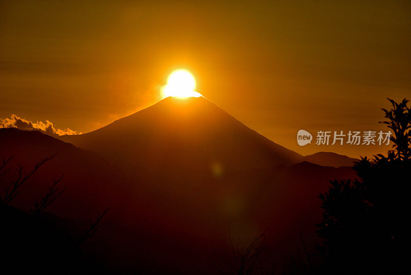 富士山上的日落:从东京八王子高雄山上看