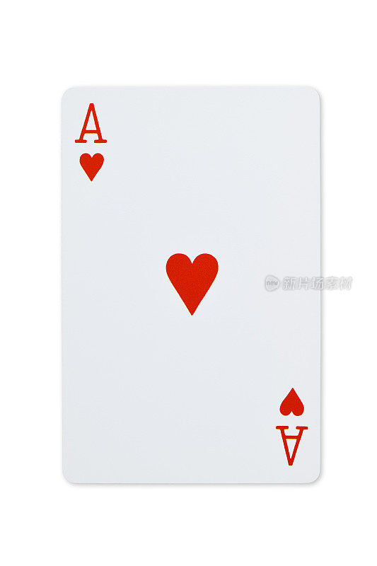 孤立的红心Ace纸牌在白色背景上的镜头。