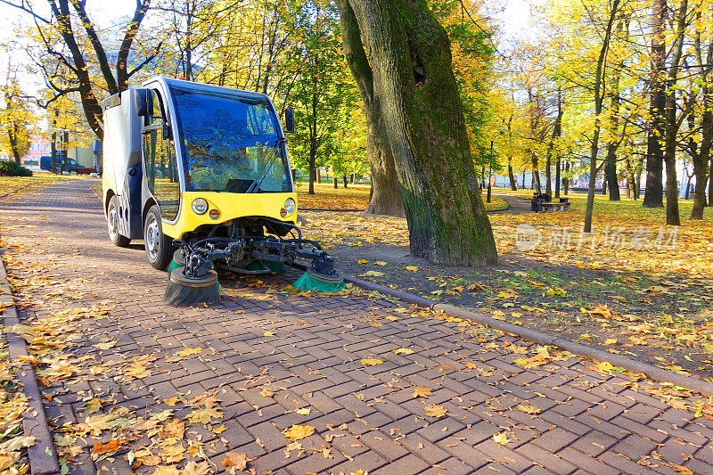街道清洁工在清扫树叶
