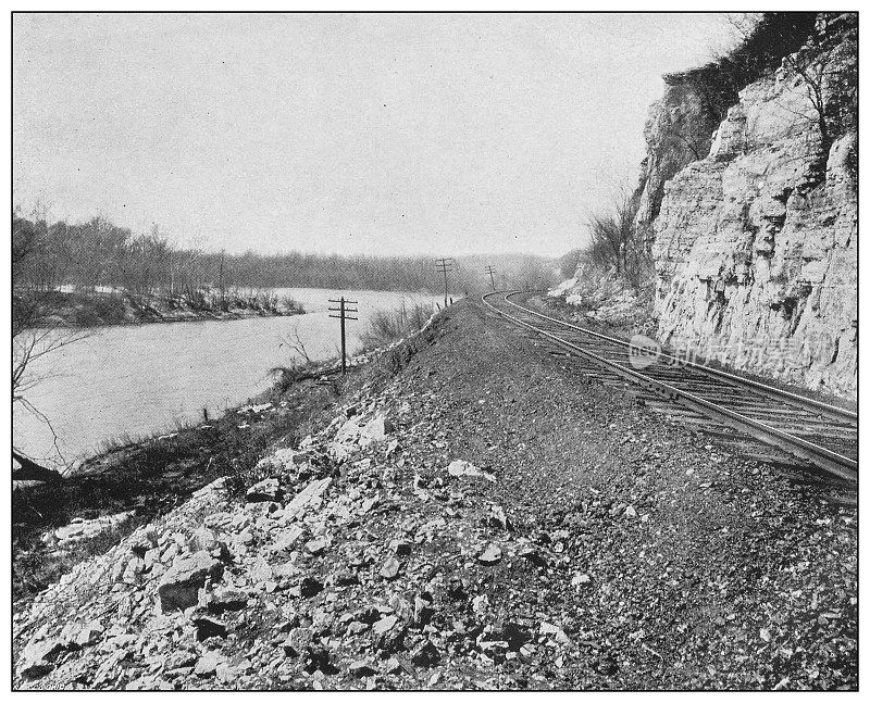 美国古董黑白照片:梅拉梅克悬崖，格伦科，密苏里州