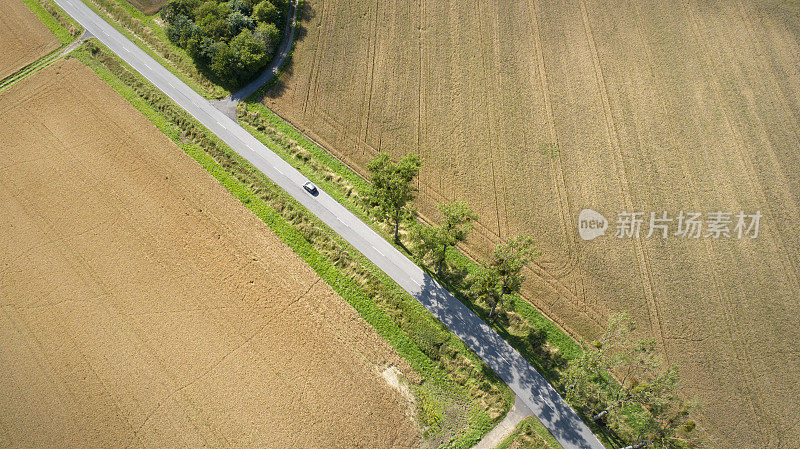 道路通过农田-鸟瞰图