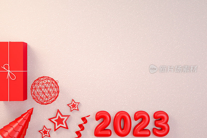 2023年新年，白雪背景圣诞饰品