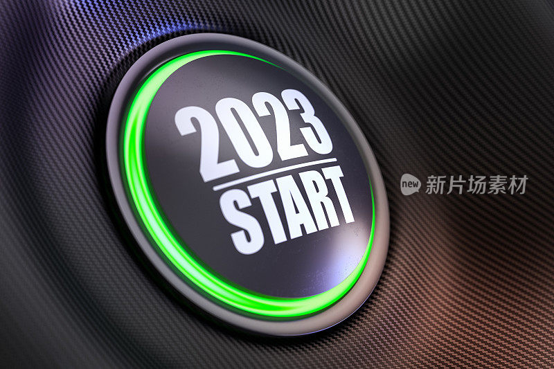 2023汽车启动按钮仪表盘新年概念