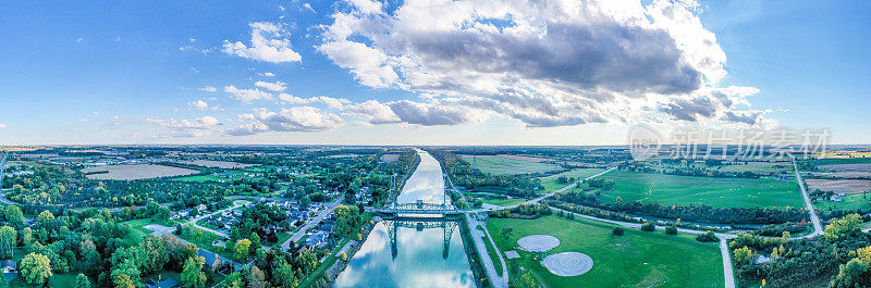鸟瞰阿兰堡大桥和韦兰运河，阿兰堡，加拿大