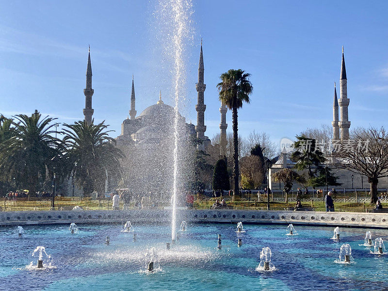 土耳其-伊斯坦布尔-蓝色清真寺和喷泉
