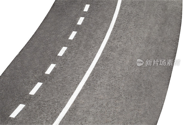 行人和自行车道沥青与标记，部分孤立在白色背景与修剪路径