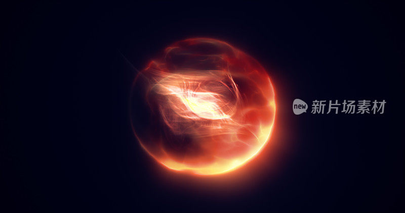 旋转黄橙火焰能量球数字高科技球未来的魔法圈发光明亮的力场抽象背景