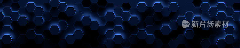 深蓝色宽六边形瓷砖背景(3d插图)