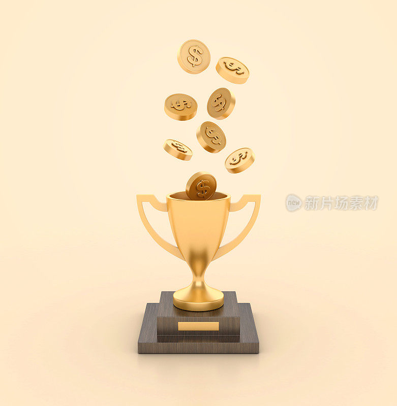 3D奖杯与美元硬币