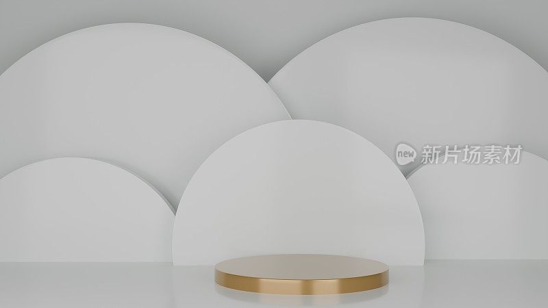 具有抽象形状的3D渲染金色讲台最小背景的产品广告白色壁纸