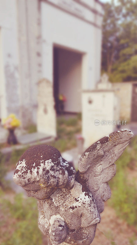 乡村墓地里的小天使雕像