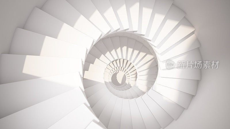 白色螺旋楼梯在阳光下抽象的室内