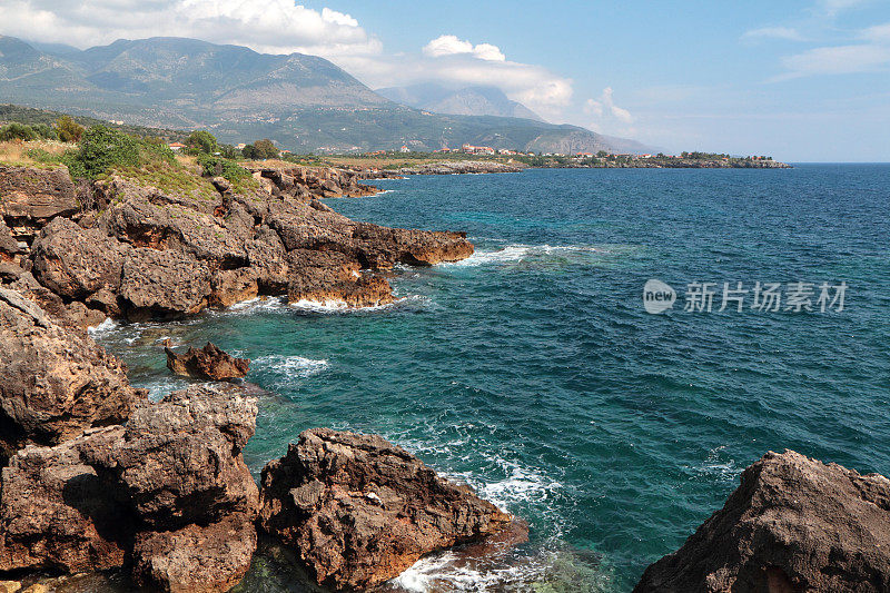 海岸景色，马尼，伯罗奔尼撒，希腊