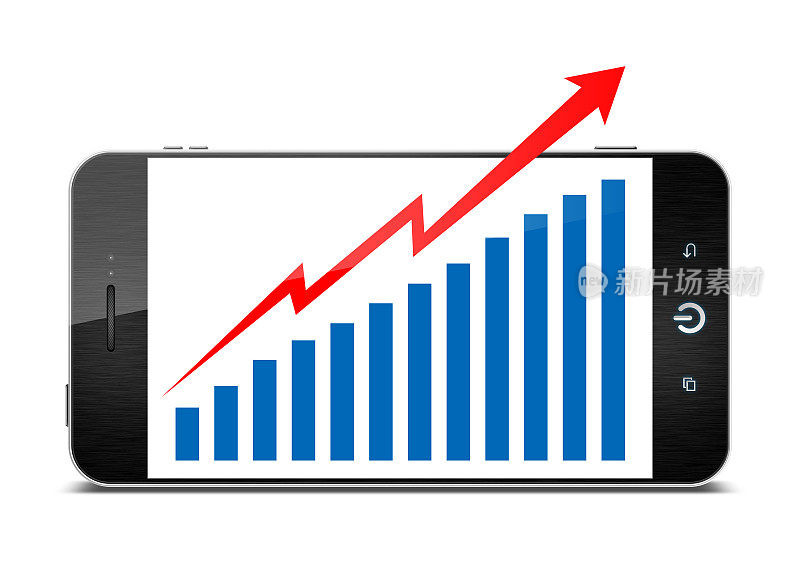 智能手机业务增长图在白色背景孤立