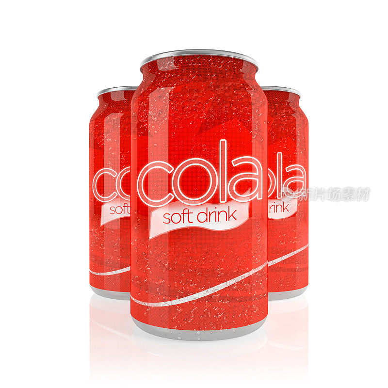 红色易拉罐，白色背景的可乐软饮料