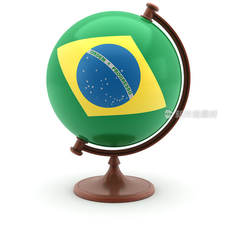 有巴西国旗的地球仪