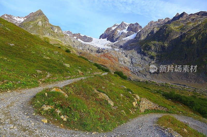 勃朗峰，田园诗般的高山景观，雪道，河流瀑布冰川，奥斯塔