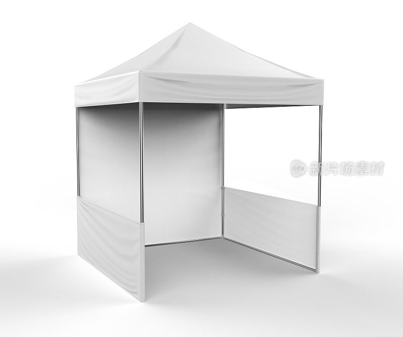促销广告户外活动贸易展览帐篷帐篷移动帐篷。模拟，模板。3d渲染插图孤立的白色背景。为你的设计做好准备。产品广告。
