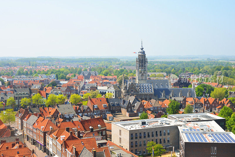 荷兰历史名城米德尔堡的红色屋顶。荷兰。