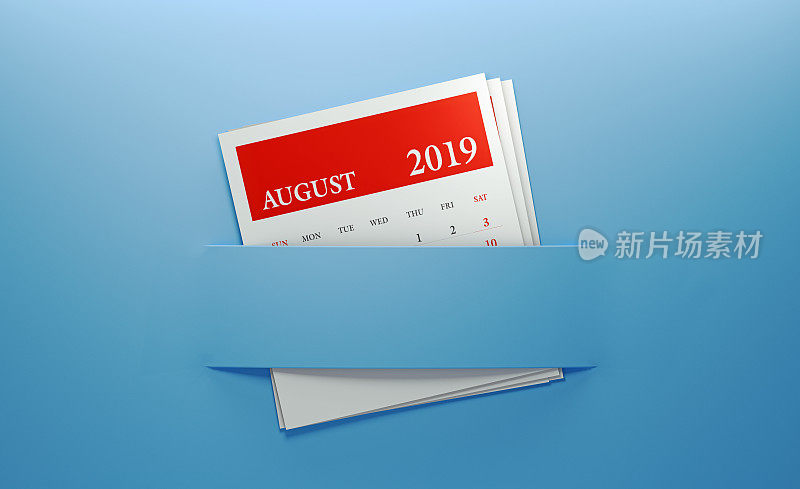 2019年8月日历插入蓝色背景