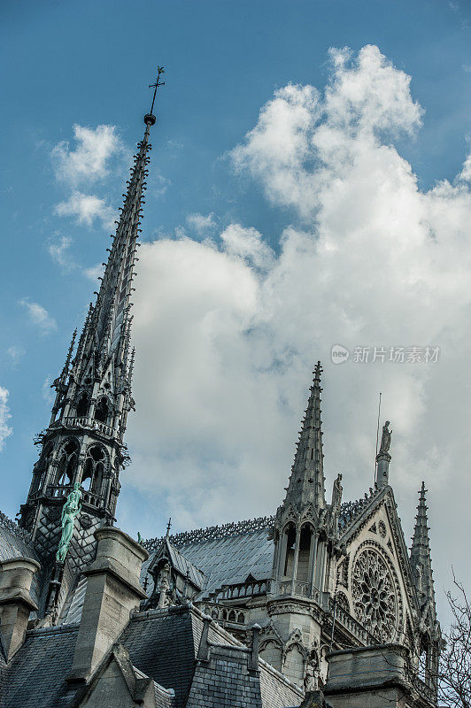 华丽的哥特式尖顶的巴黎圣母院大教堂