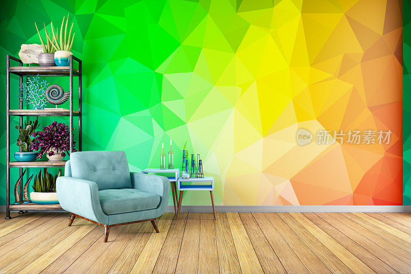 现代客厅沙发和彩色壁纸