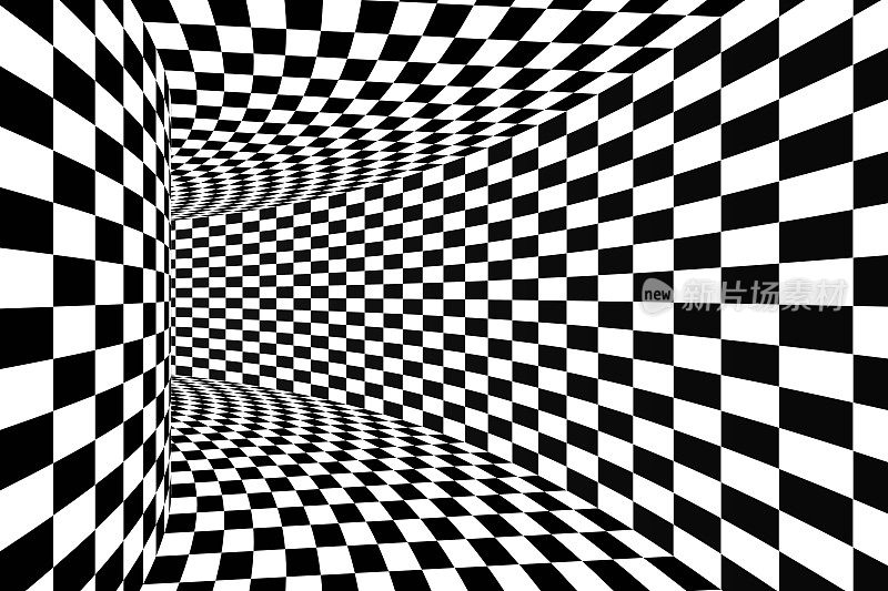 3D抽象隧道走廊迷幻方格图案光学错觉背景