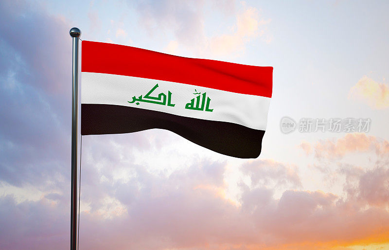 在天空中挥舞着伊拉克国旗
