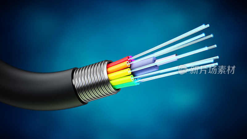 显示光纤电缆结构的三维插图