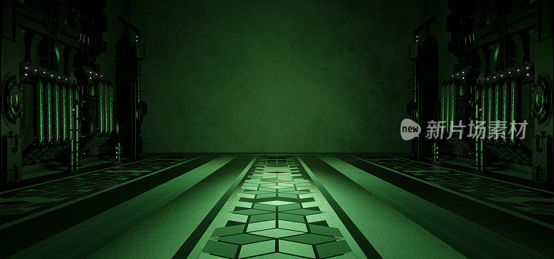 空的网络大厅工作室网络未来舞台走廊前卫橄榄绿颜色抽象背景壁纸Interdimensional用作背景3D渲染