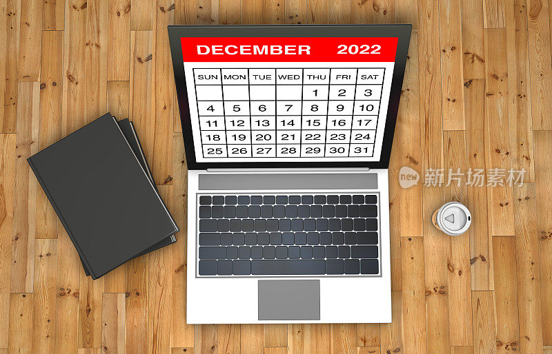 笔记本电脑上的2022年12月日历