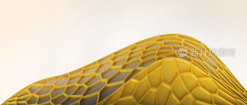 生物科学与技术为Voronoi结构建筑概念的黄色背景上的树叶设计。互联网，连接，网络，软件，设备连接-3d渲染
