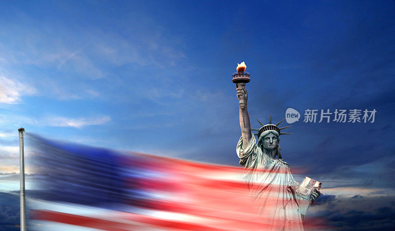 庆祝美国国旗和自由女神像